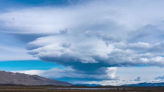 Timelapse Of Cumulonimbus Cloud Forming Above Magallanes Region Landscape In Chile. Locked Off Shot