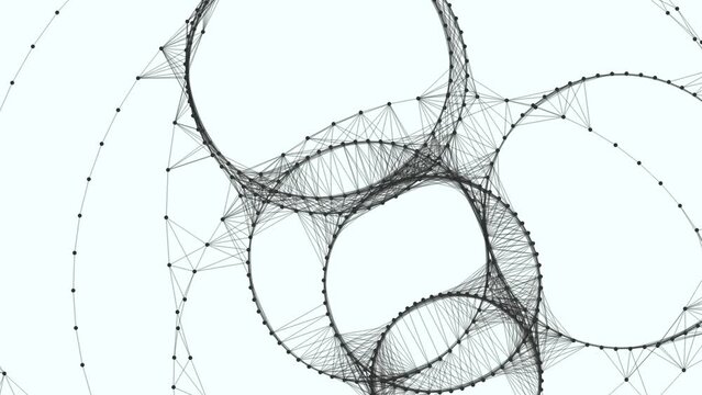 Interconnected circles arranged in a circular pattern represent a network. Lines connect the circles, emphasizing their interdependence and interconnectedness