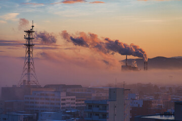 Hokkaido, Japan - November 16, 2023: Winter morning scene of Asahikawa, Hokkaido, Japan
