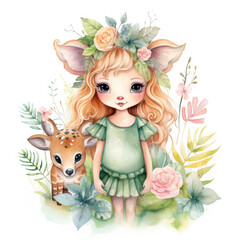 Fototapeta premium Safari Animal set little fairie in colorful dresses Illustration, Generative Ai