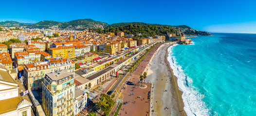 Aerial view of Nice, Nice, the capital of the Alpes-Maritimes department on the French Riviera - obrazy, fototapety, plakaty
