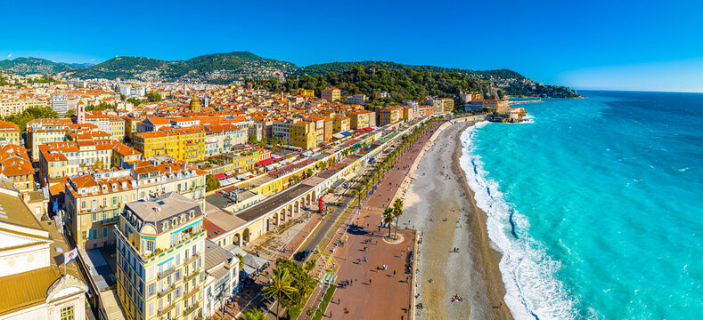 Fototapeta Aerial view of Nice, Nice, the capital of the Alpes-Maritimes department on the French Riviera