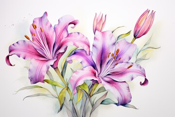 Colorful Flower Drawing: Delicate Watercolor Background