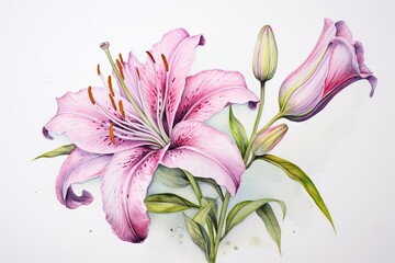 Fototapeta premium Colorful Watercolor Flower Drawing with Delicate Background