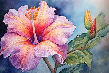 Colorful Watercolor Flower Drawing on Canvas: Vibrant Floral Painting