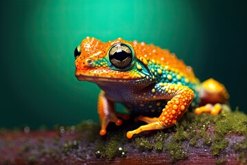 Splendid Frog: Vibrant Color on Grainy Blurred Gradient Background