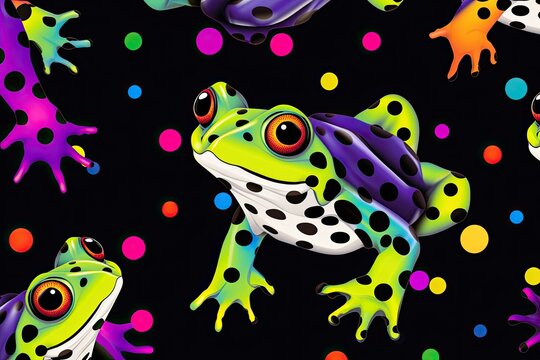 Whimsical Frog Color Seamless Modern Dotted Background: a Textile Pattern