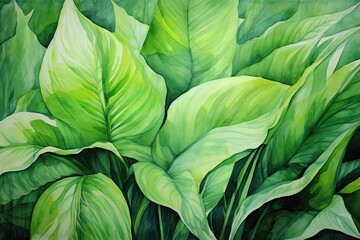 Green Oasis: Watercolor Painting on Canvas Embracing Vibrant Natural Colors