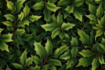 Fototapeta na wymiar Holly Green Festive Plant Texture: A Delightful Image