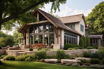 Fototapeta na wymiar Limestone Charm: Rustic Countryside Design for a Life-Filled Dream Home.