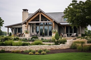 Fototapeta na wymiar Limestone Charm: Rustic Countryside Design with a Stunning Exterior in Limestone Hue