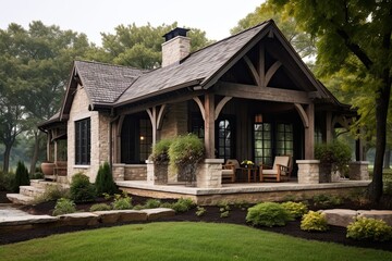 Fototapeta na wymiar Limestone Charm: Rustic Countryside Design with a Beautiful Limestone-Colored Exterior