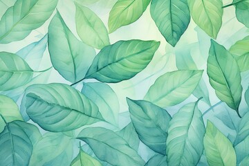 Fresh Mint: Leafy Watercolor Background with Cooling Shades - obrazy, fototapety, plakaty