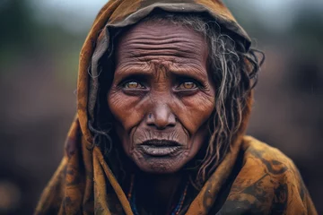 Poster Hungry starving poor Senior woman looking at the camera in Ethiopia © bird_saranyoo