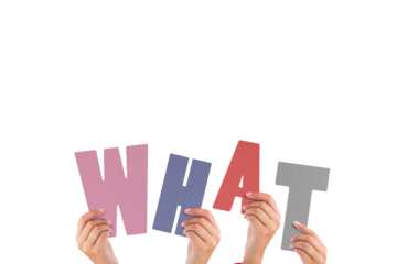 Digital png illustration of hands with what text on transparent background