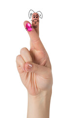 Fototapeta premium Digital png illustration of fingers with rabbit with egg on transparent background