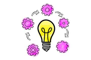 Digital png illustration of bulb and cogs on transparent background