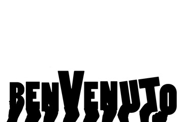 Digital png illustration of hands with benvenuto text on transparent background