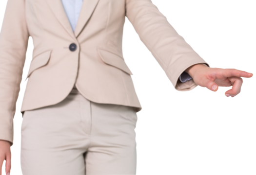 Digital png photo of midsection of asian businesswoman pointing on transparent background