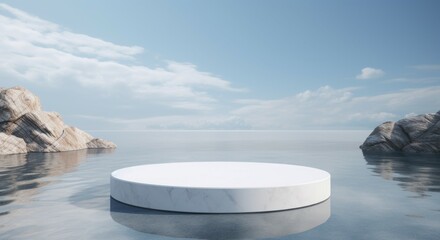 Podium water background product display scene 3d marble stand stone summer platform. Mockup...