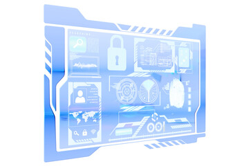Digital png illustration of digital interface with padlock and fingerprint on transparent background