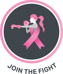 Digital png illustration of woman with pink ribbon and join the fight text on transparent background