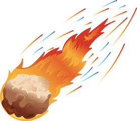 Digital png illustration of falling and burning meteorite on transparent background