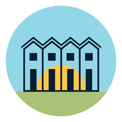 Digital png illustration of buildings in circle on transparent background