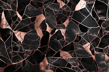 Rose gold and black marble texture pattern background.