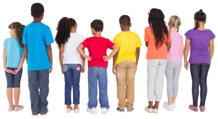 Digital png photo of back view of diverse children standing on transparent background