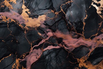Rose gold and black marble texture pattern background.