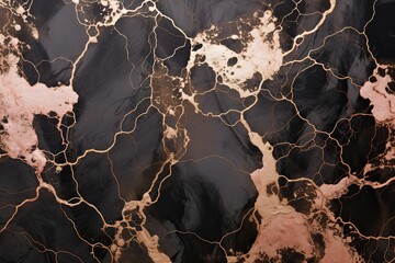 Rose gold and black marble texture pattern background.
