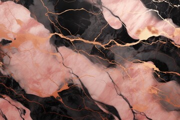 Rose gold and black marble texture pattern background.