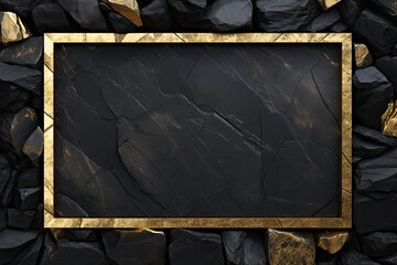 Black empty frame with back and gold stones around it with golden frame