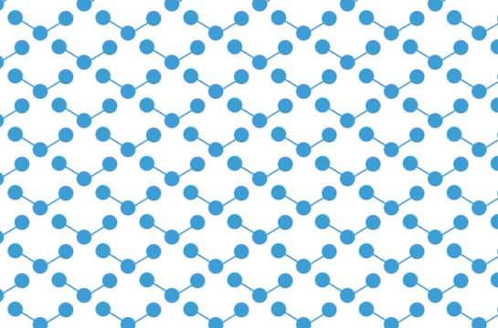 Digital png illustration of blue molecules repeated on transparent background - Powered by Adobe