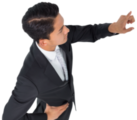 Digital png photo of focused biracial businessman pointing finger on transparent background