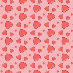 Digital png illustration of red hearts repeated on pink background