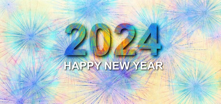 Happy new year 2024 beautiful and colorful text design