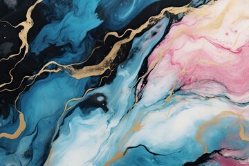 Tropical blue, black, gold and pastel pink marble texture background for using as wallpaper