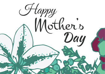 Digital png image of plants and happy mother's day text on transparent background