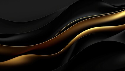 Elegant golden waves on a black background, suitable for sophisticated branding or luxury design elements. - obrazy, fototapety, plakaty