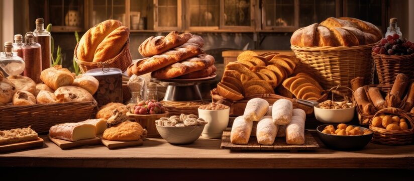 background of the cozy bakery, a spread of healthy and natural breakfast options awaited customers, including white bread, nutritious pastries, and gourmet desserts with no added sugar, making it the