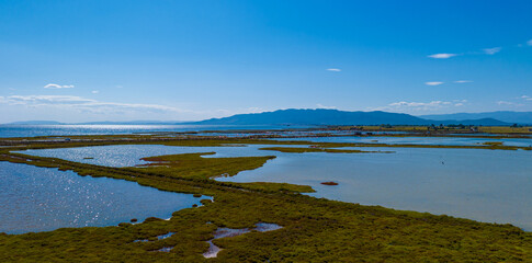 View of delta Ebro, the delta region of the Ebro River in the southwest of the Province of Tarragona in the region of Catalonia in Spain
