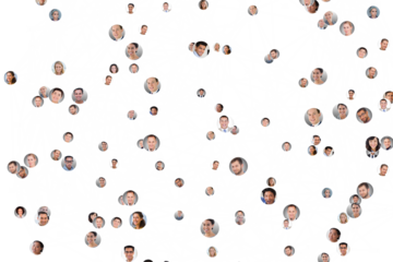 Digital png illustration of diverse business people and data on transparent background