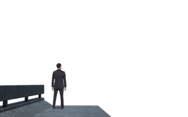 Digital png photo of caucasian businessman on bridge with copy space on transparent background