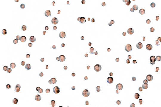 Digital png illustration of diverse business people and data on transparent background