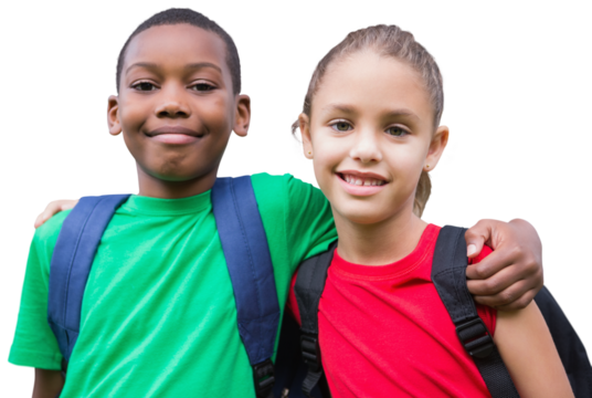Digital png photo of diverse schoolchildren embracing on transparent background - Powered by Adobe