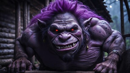 Fototapeta premium A troll is a horrible humanoid that is characterized by its ability to adapt and regenerate. Physically, he's a really disgusting spawn. 4K - 8K - 12K TV. Generative AI.