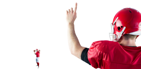 Digital png photo of caucasian male american football players playing on transparent background