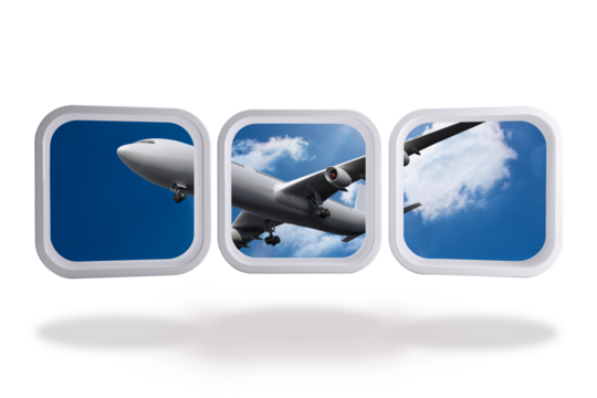 Digital png photo of plane over blue sky on transparent background